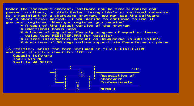 Towers (DOS) screenshot: shareware info