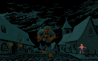 Wrath of the Demon (Amiga) screenshot: Someone runs away in a hurry.