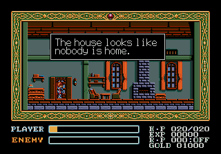 Ys III: Wanderers from Ys (Genesis) screenshot: Empty house