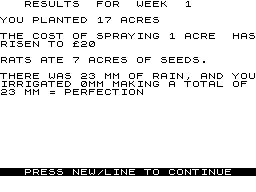 Farmer (ZX81) screenshot: Results