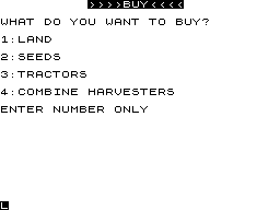 Farmer (ZX81) screenshot: Buy menu