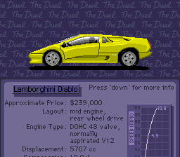 The Duel: Test Drive II (SNES) screenshot: Lamborghini Diablo