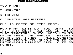 Farmer (ZX81) screenshot: Harvesting