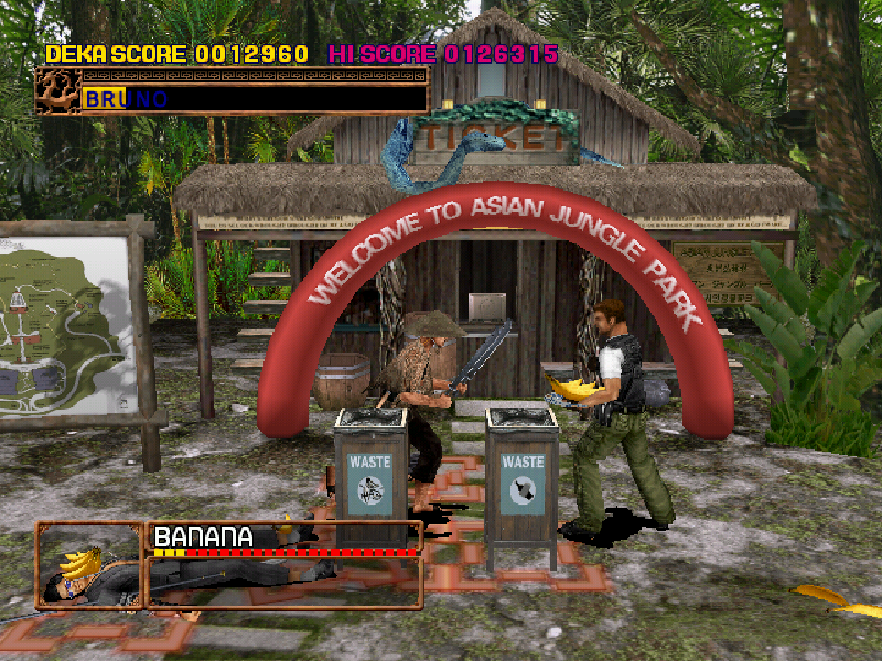 Asian Dynamite (Arcade) screenshot: And they said bananas are good for you.