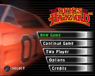 The Dukes of Hazzard: Racing for Home (PlayStation) screenshot: Title screen / Main menu.