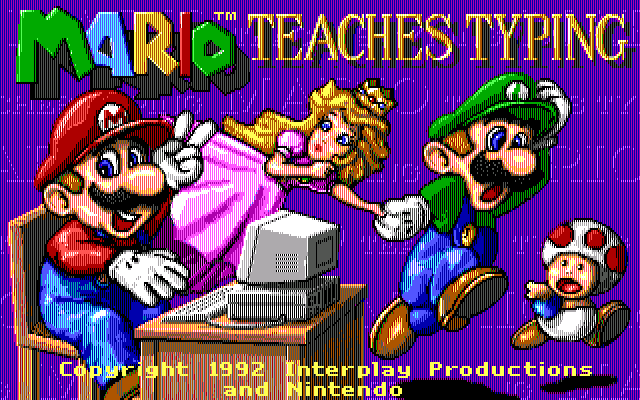 Mario Teaches Typing (DOS) screenshot: Title screen (EGA, Tandy)