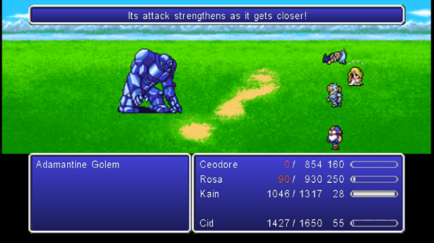 Final Fantasy IV: The After Years (Wii) screenshot: It's Addamantite Golem. Not very powerful, but it caught me off-guard