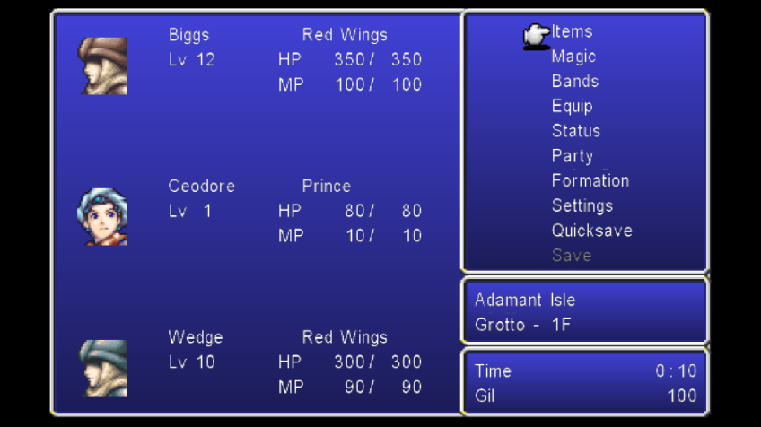 Final Fantasy IV: The After Years (Wii) screenshot: Stats and menu screen