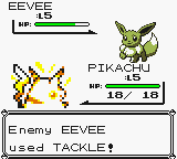 Pokémon Yellow Version: Special Pikachu Edition (Game Boy) screenshot: Fighting (on a GBC)