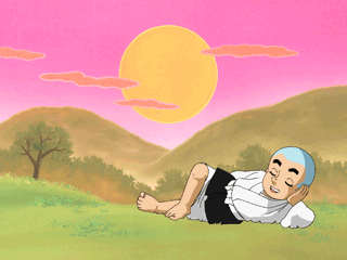 Ikkyū-san: The Quiz (PlayStation) screenshot: Ikkyū relaxing in the sun...