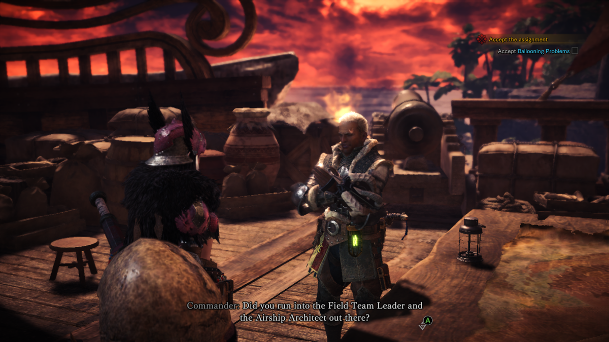 Monster Hunter: World (Xbox One) screenshot: Speaking with the Commander
