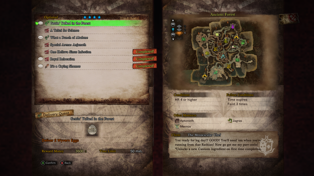 Monster Hunter: World (Xbox One) screenshot: Using the quest board to see which quests are available