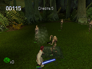 Star Wars: Episode I - Jedi Power Battles (PlayStation) screenshot: Fight against trade federation droids