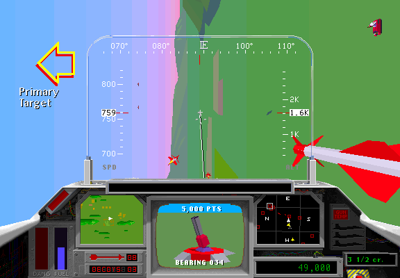 F-15 Strike Eagle (Arcade) screenshot: Firing missiles at nothing
