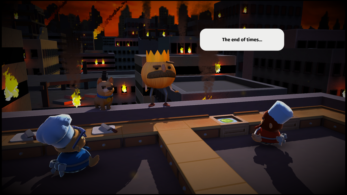 Overcooked! (Windows) screenshot: Intro: it's the end of times... Only the best chefs can save the day