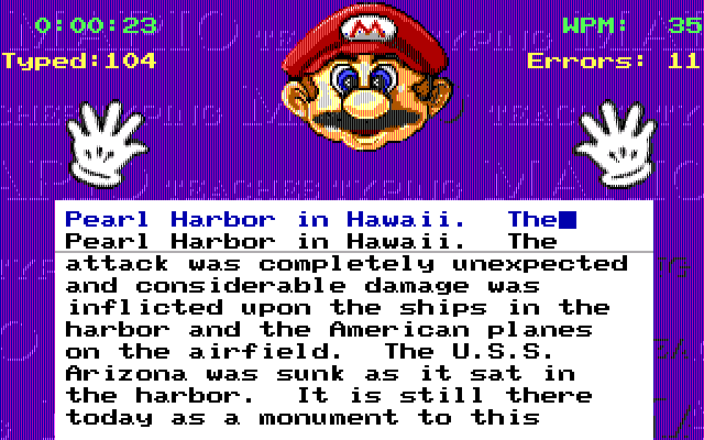 Mario Teaches Typing (DOS) screenshot: Free practice (EGA, Tandy)
