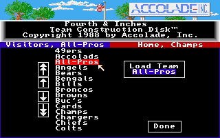 4th & Inches Team Construction Disk (Amiga) screenshot: Select Visitors