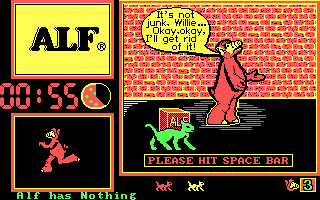 ALF: The First Adventure (DOS) screenshot: You lose all your stuff if Willie catches you