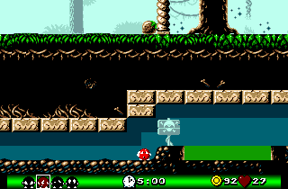 Pac-in-Time (Amiga) screenshot: Forest level 7 - underground