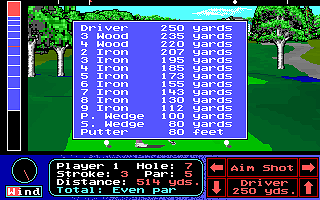 Jack Nicklaus' Unlimited Golf & Course Design (DOS) screenshot: Club list