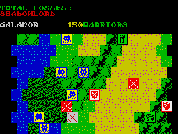 Sorcerer Lord (ZX Spectrum) screenshot: Total losses shadowlord - 150...