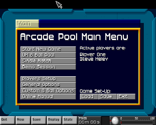 Arcade Pool (Amiga CD32) screenshot: Main menu