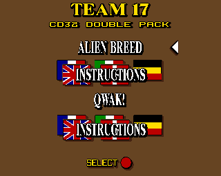 Alien Breed Special Edition & Qwak (Amiga CD32) screenshot: Main menu