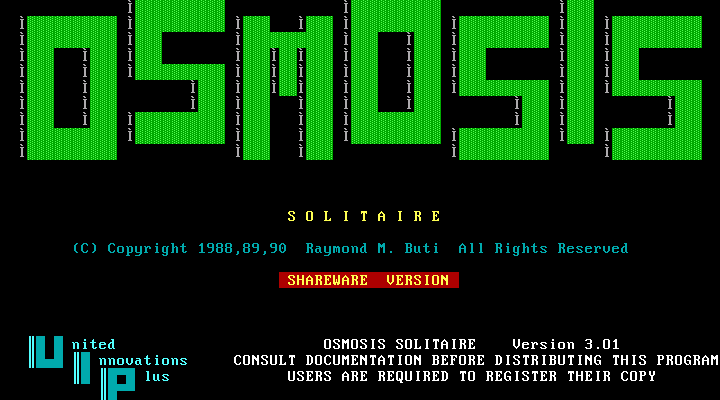 Osmosis Solitaire (DOS) screenshot: Alternating splash screen #1