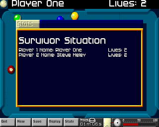 Arcade Pool (Amiga CD32) screenshot: Survivor mode stats