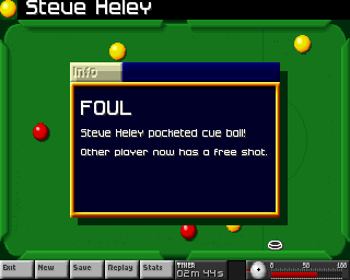 Arcade Pool (Amiga CD32) screenshot: You're not supposed to pocket the cue ball you know...