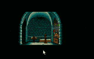 Future Wars: Adventures in Time (Atari ST) screenshot: The head monk has passed out. Now you can search though his stuff.