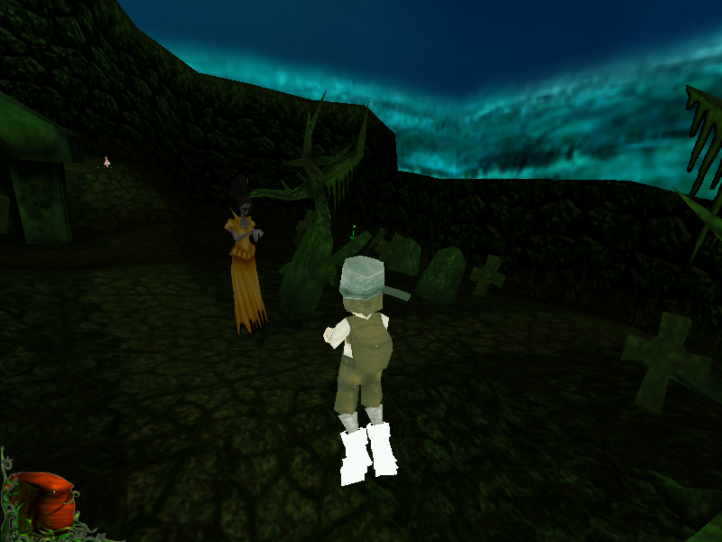 Olivers äventyr: Drakens förbannelse (Windows) screenshot: Visiting a graveyard only to be turned into a ghost