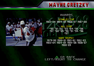 Wayne Gretzky's 3D Hockey '98 (PlayStation) screenshot: Awards.