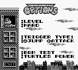 Teenage Mutant Ninja Turtles II: Back from the Sewers (Game Boy) screenshot: Options