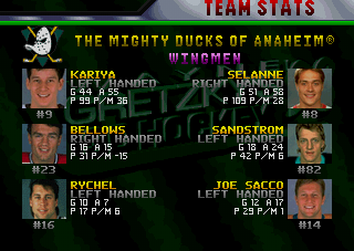 Wayne Gretzky's 3D Hockey '98 (PlayStation) screenshot: Team Stats.