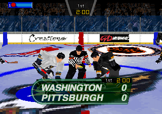 Wayne Gretzky's 3D Hockey '98 (PlayStation) screenshot: Washington vs Pittsburgh.