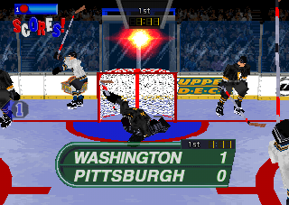 Wayne Gretzky's 3D Hockey '98 (PlayStation) screenshot: Scores!