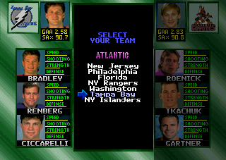 Wayne Gretzky's 3D Hockey '98 (PlayStation) screenshot: Play Game mode. Select your team.
