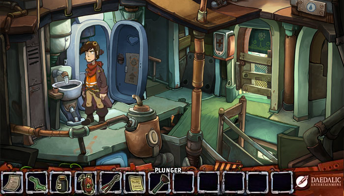 Deponia (Flash Demo) (Browser) screenshot: Inventory at the bottom of the screen