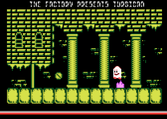 Turbican (Atari 8-bit) screenshot: First floor chamber 6 first spell element