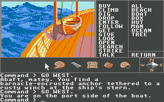 Mindshadow (Atari ST) screenshot: Port side of the pirate ship.