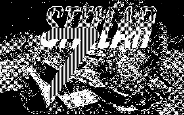 Stellar 7 (DOS) screenshot: Title screen (CGA black and white mode)