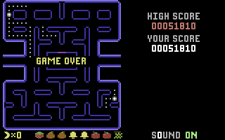 Paku Paku (Commodore 64) screenshot: Game over