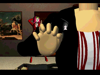 Cat the Ripper: 13-ninme no Tanteishi (PlayStation) screenshot: If I don't act quick, he's gonna arrest me.