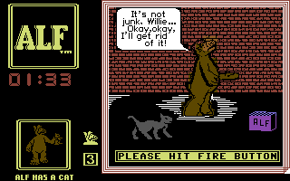 ALF: The First Adventure (Commodore 64) screenshot: Now I have to get rid of all the stuff I collected...