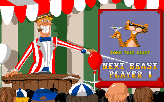 Fiendish Freddy's Big Top O' Fun (Amiga) screenshot: Choosing a beast to represent a player.