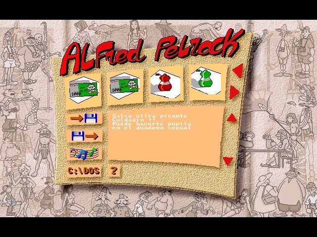 Alfred Pelrock (DOS) screenshot: Menu