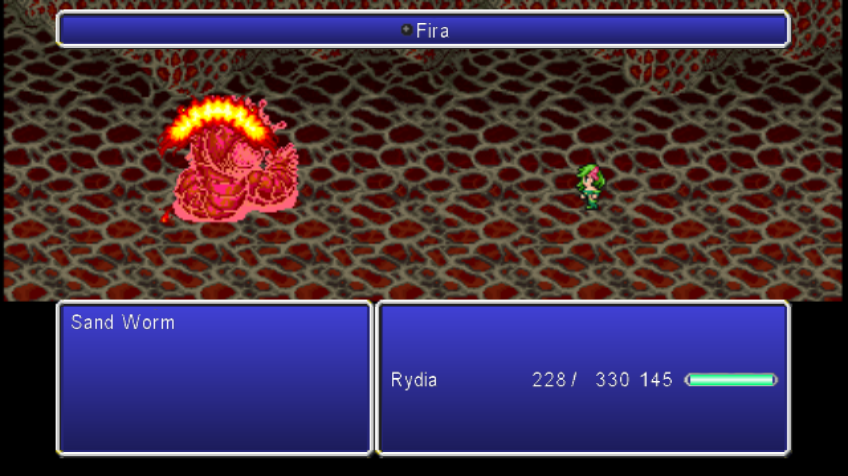Final Fantasy IV: The After Years - Rydia's Tale (Wii) screenshot: Casting Fira on a Sand Worm