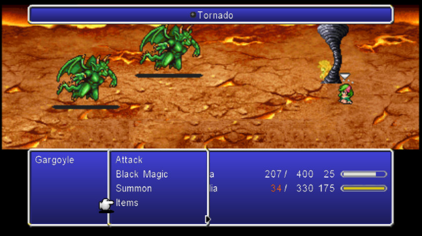 Final Fantasy IV: The After Years - Rydia's Tale (Wii) screenshot: Gargoyle casts a Tornado spell on Luca