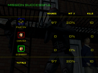 Tom Clancy's Rainbow Six (PlayStation) screenshot: First mission results.